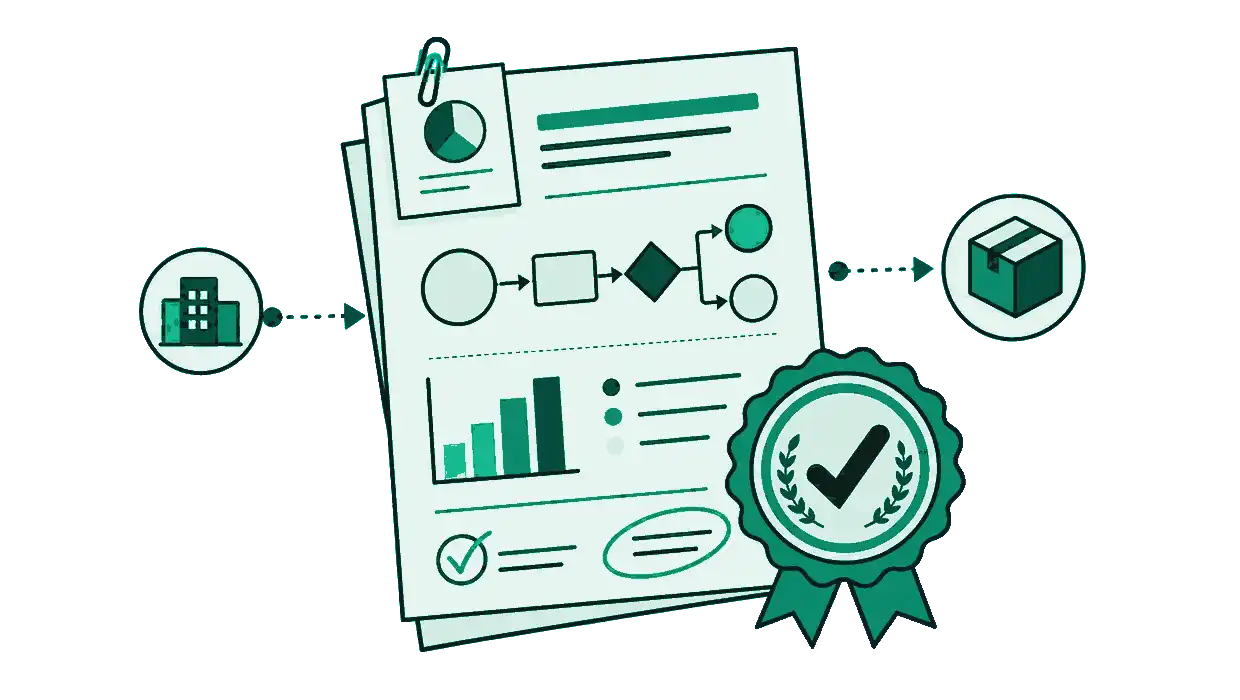 Client SEO report diagram with an approval check and proofing marks