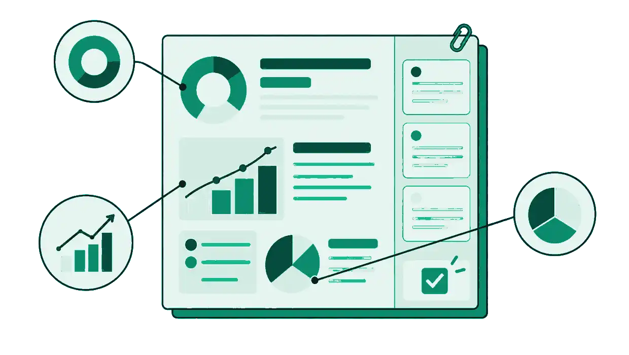 Client SEO report page with plain-language margin notes connected to charts and actions